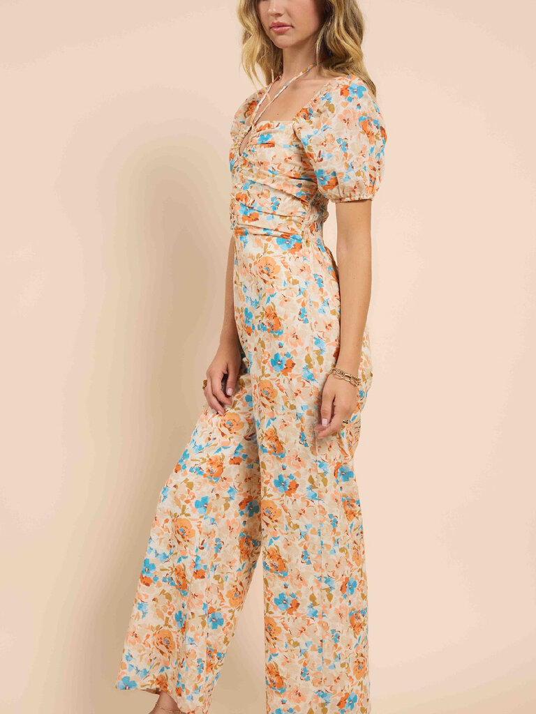 Sadie & Sage Wheat Floral Jumpsuit