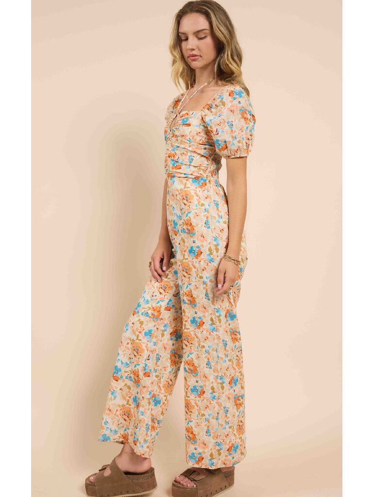 Sadie & Sage Wheat Floral Jumpsuit