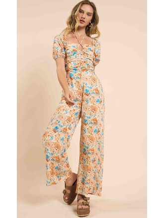 Sadie & Sage Wheat Floral Jumpsuit