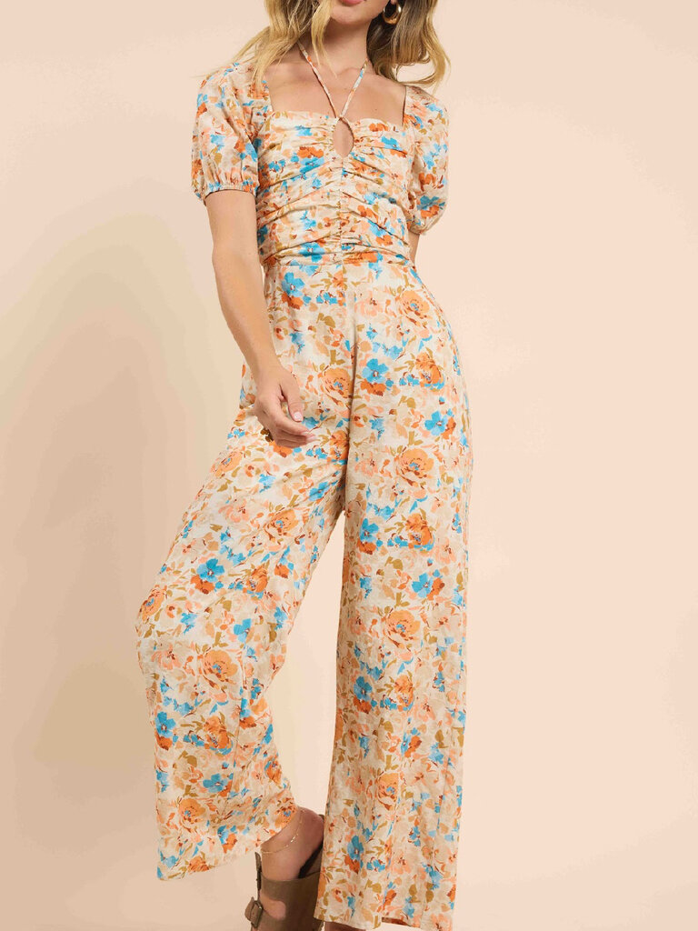 Sadie & Sage Wheat Floral Jumpsuit