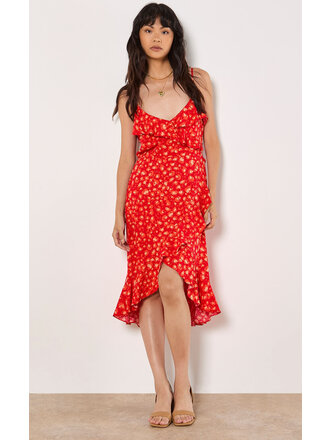 Apricot Leopard Red Ruffle Dress