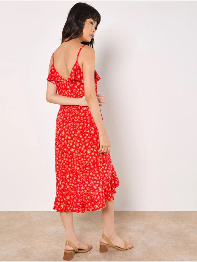 Apricot Leopard Red Ruffle Dress