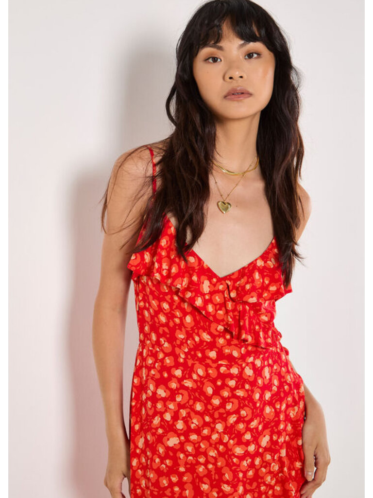 Apricot Leopard Red Ruffle Dress