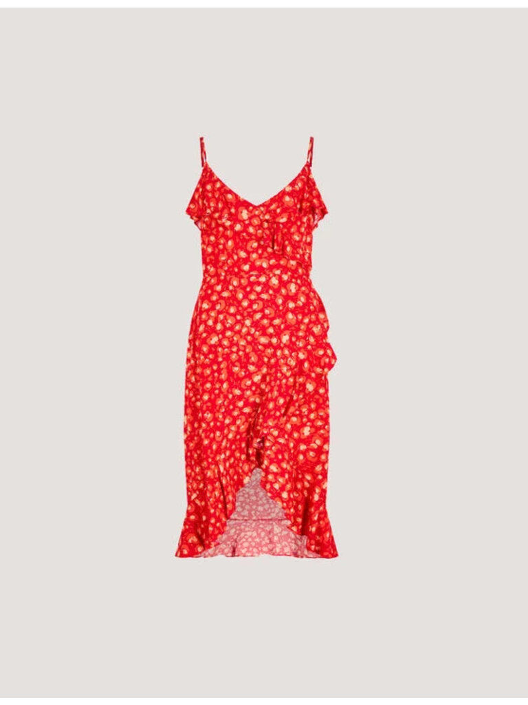 Apricot Leopard Red Ruffle Dress