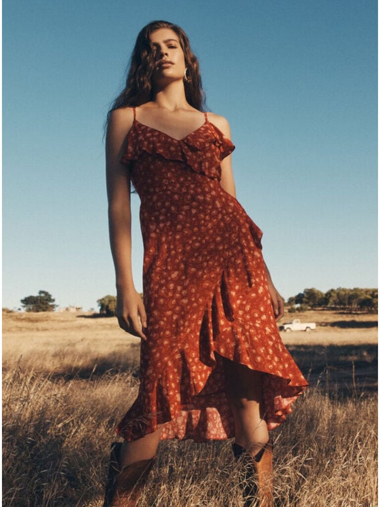 Apricot Leopard Red Ruffle Dress