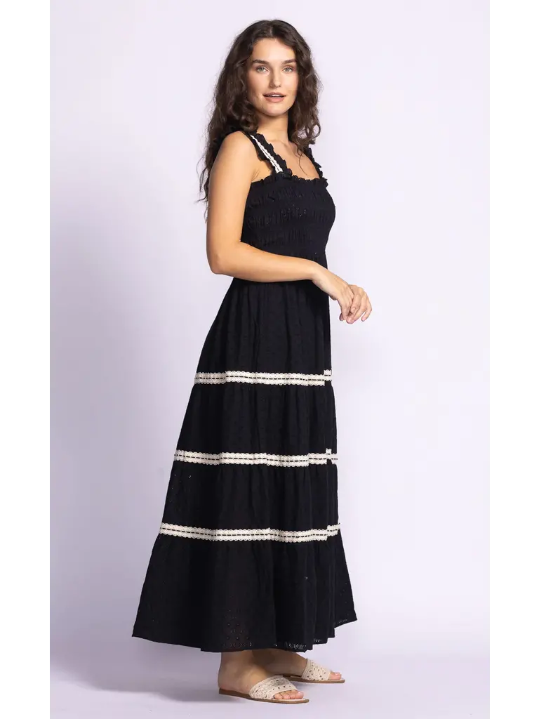 Pink Martini Black Smocked Tiered Maxi