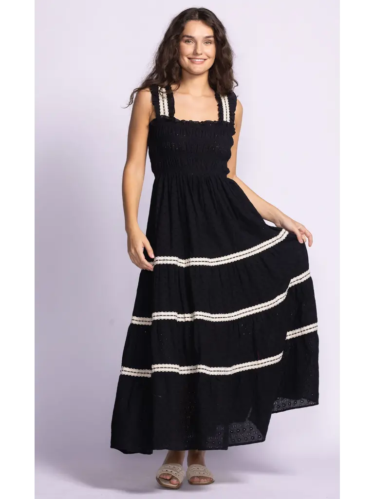 Pink Martini Black Smocked Tiered Maxi