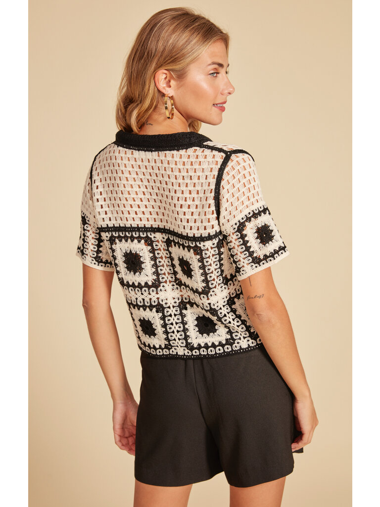 RD Style Cream Black Crochet Cardi
