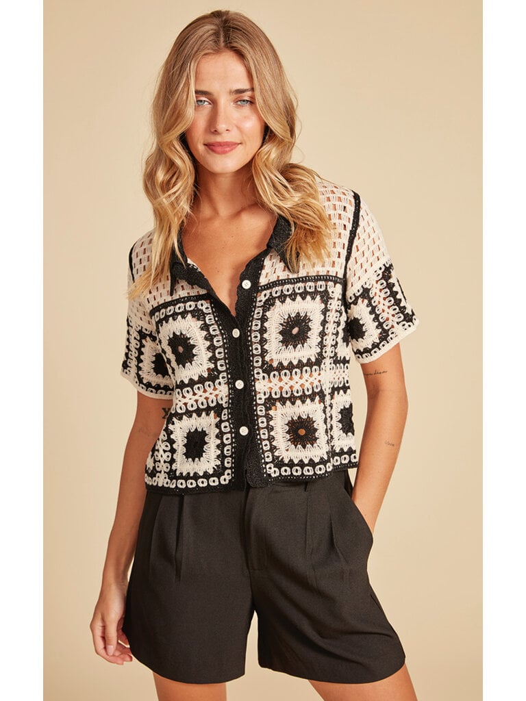 RD Style Cream Black Crochet Cardi