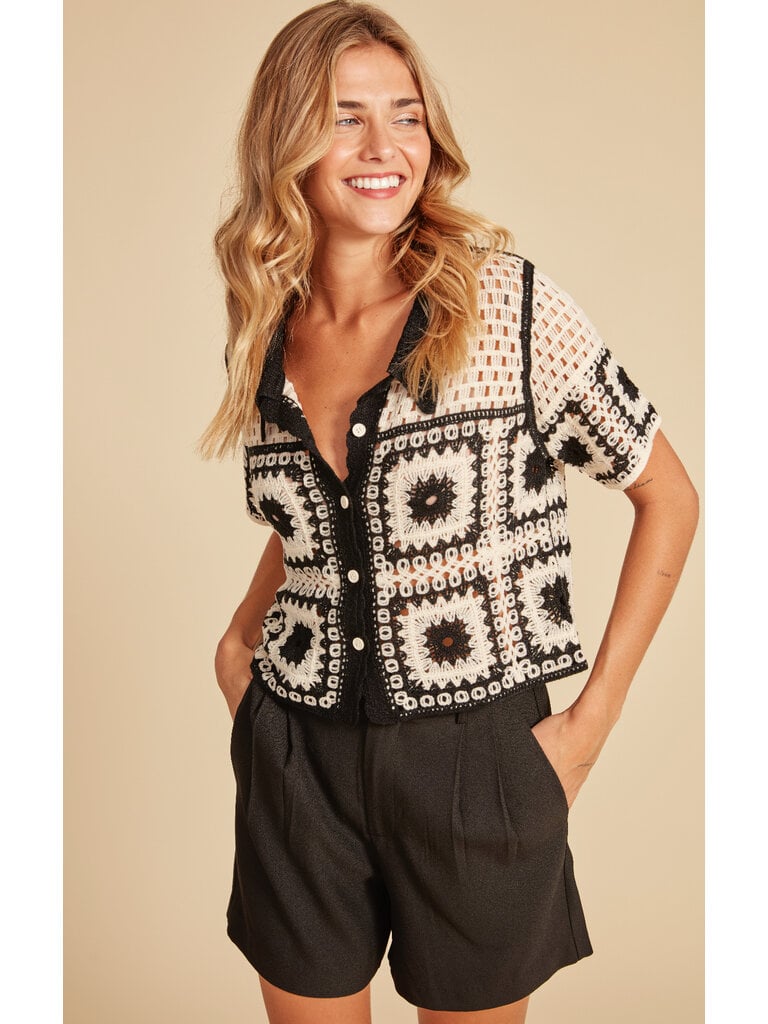 RD Style Cream Black Crochet Cardi