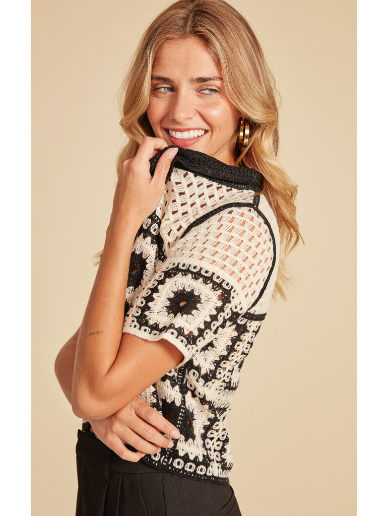 RD Style Cream Black Crochet Cardi