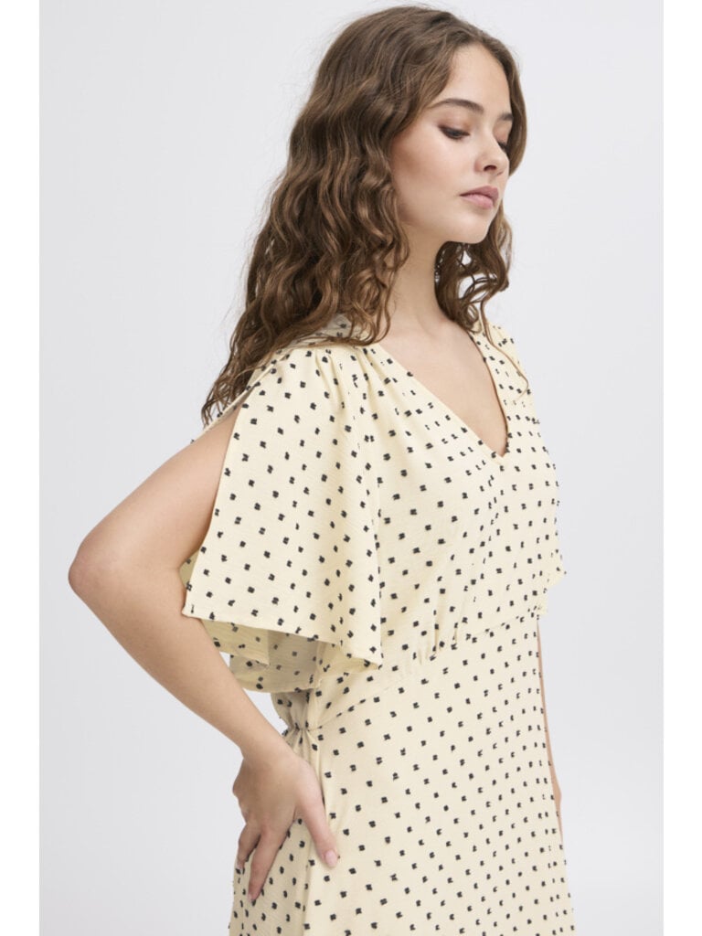 ICHI Creamy Swiss Dot Dress
