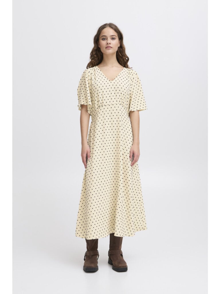 ICHI Creamy Swiss Dot Dress