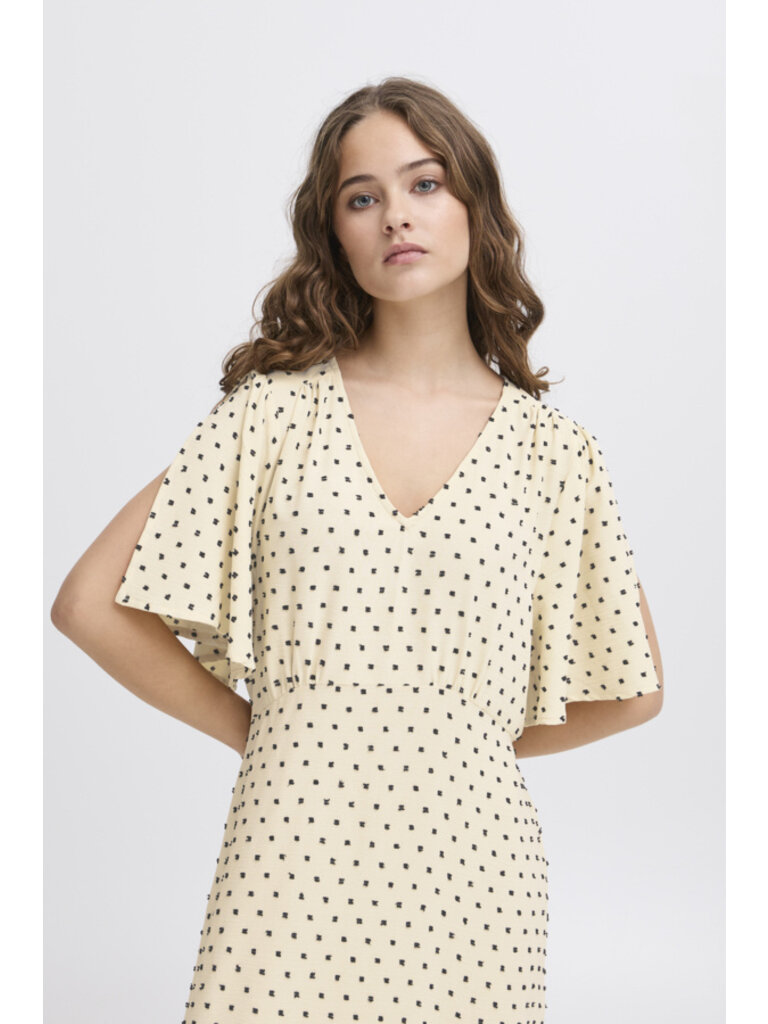 ICHI Creamy Swiss Dot Dress