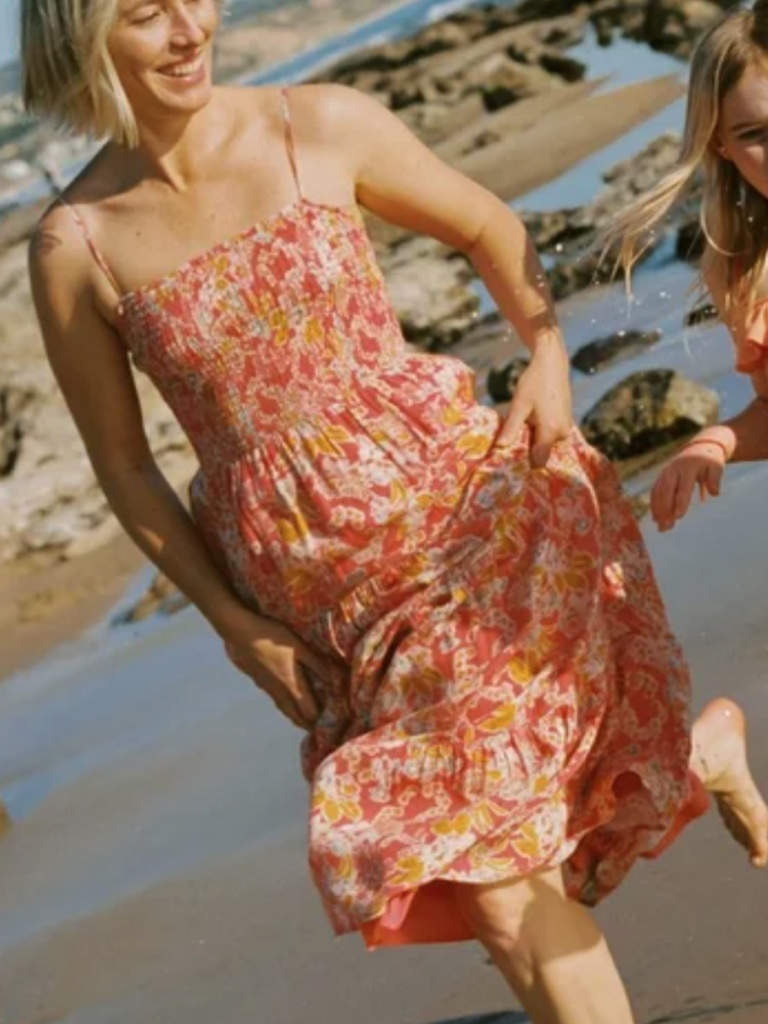 Z Supply Orange Floral Smocked Midi