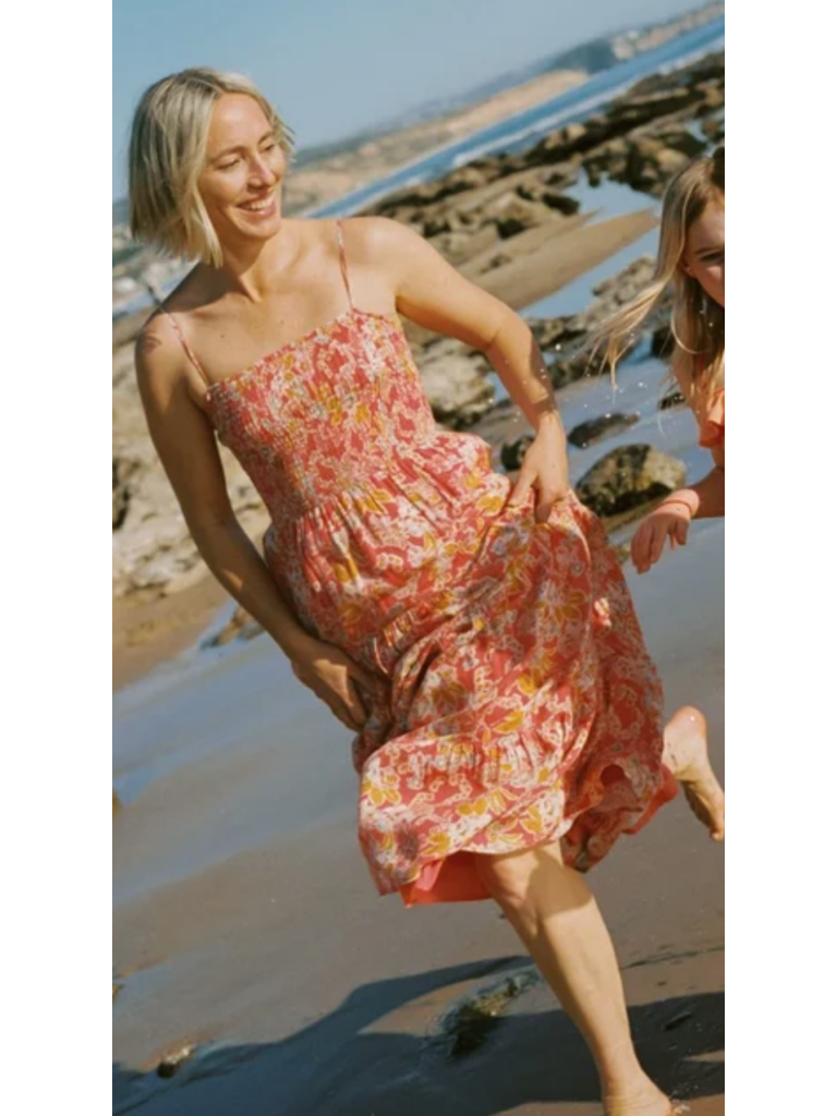 Z Supply Orange Floral Smocked Midi