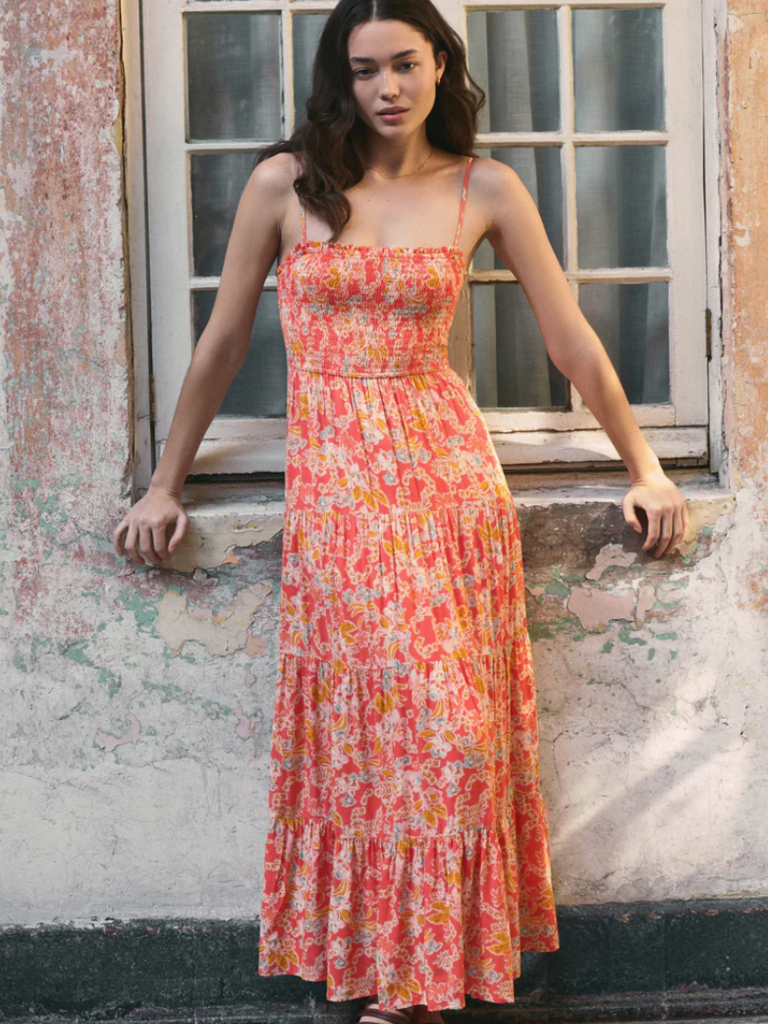 Z Supply Orange Floral Smocked Midi