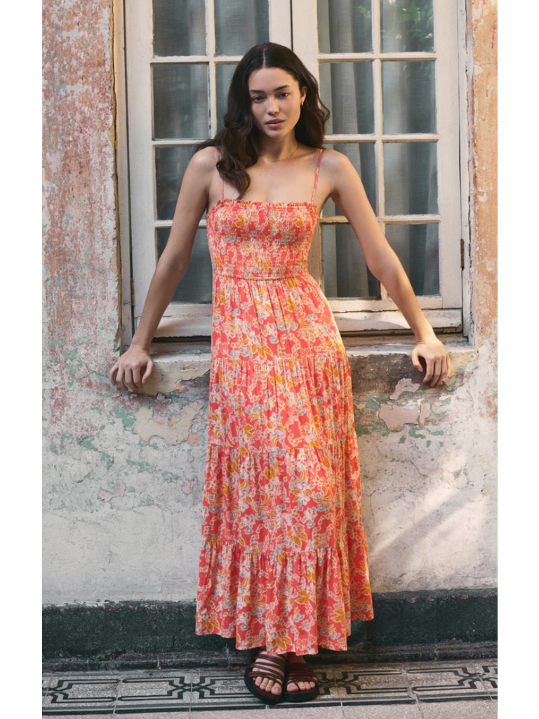 Z Supply Orange Floral Smocked Midi