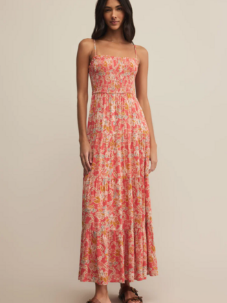 Z Supply Orange Floral Smocked Midi