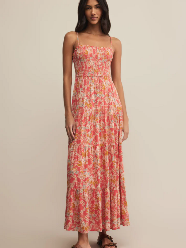 Z Supply Orange Floral Smocked Midi