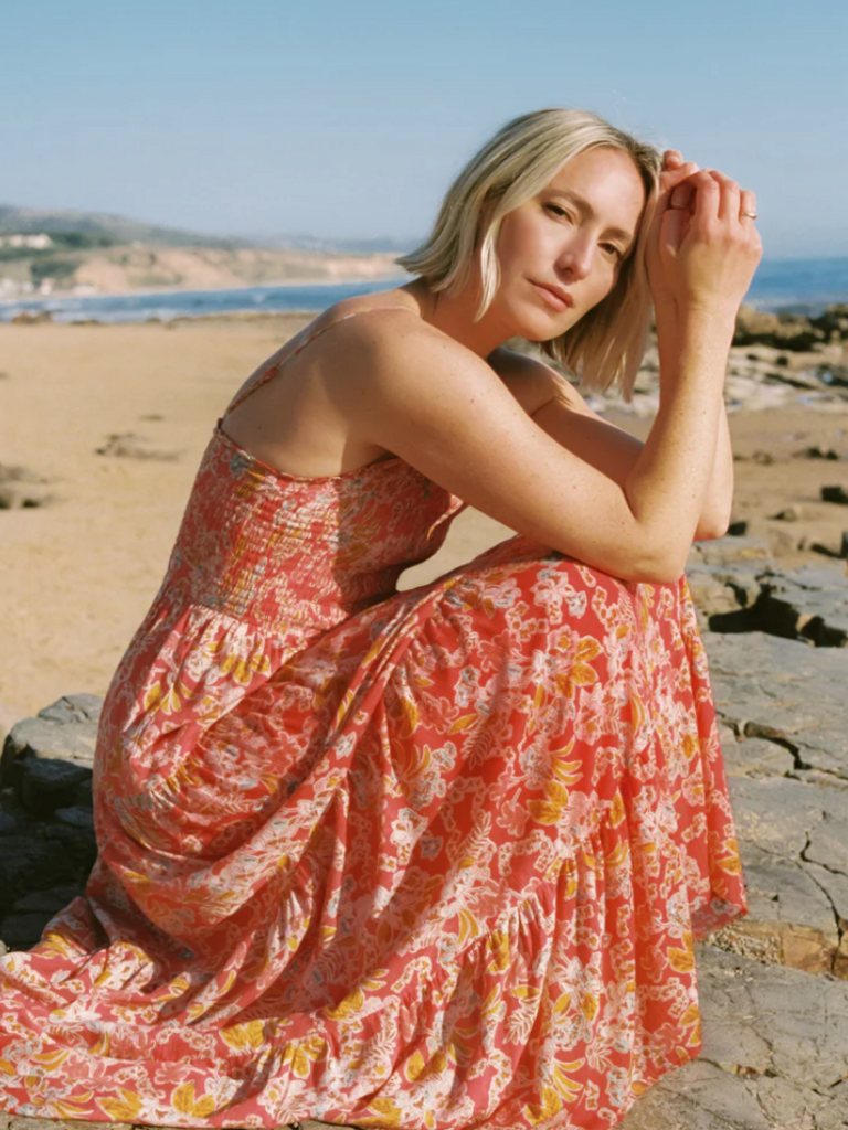 Z Supply Orange Floral Smocked Midi