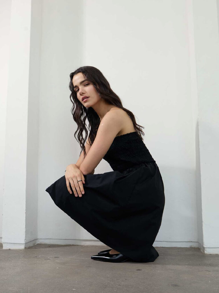 Deluc Black Smocked Strapless Mini