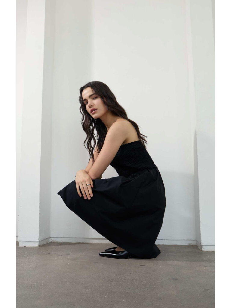 Deluc Black Smocked Strapless Mini