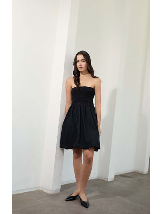 Deluc Black Smocked Strapless Mini