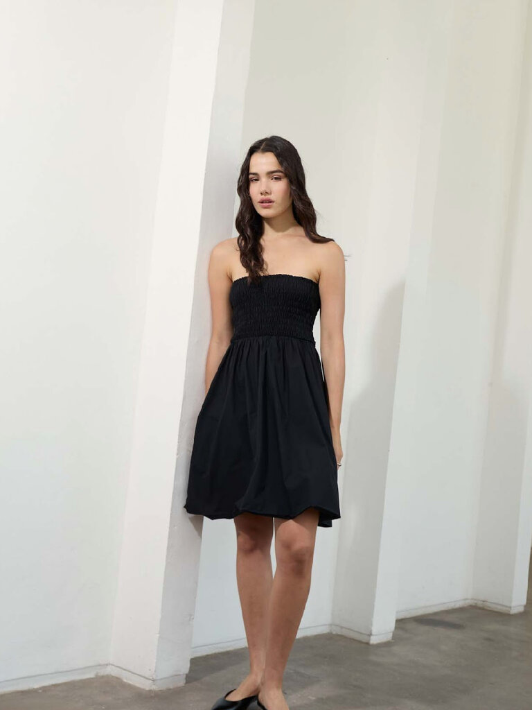 Deluc Black Smocked Strapless Mini