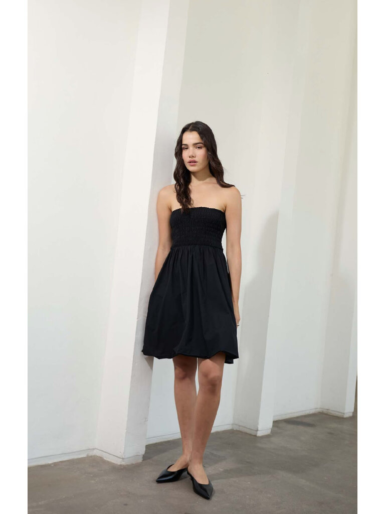 Deluc Black Smocked Strapless Mini