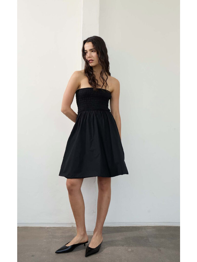 Deluc Black Smocked Strapless Mini