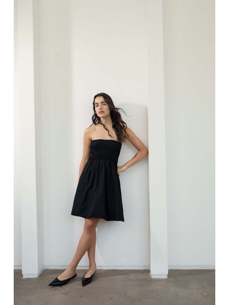 Deluc Black Smocked Strapless Mini