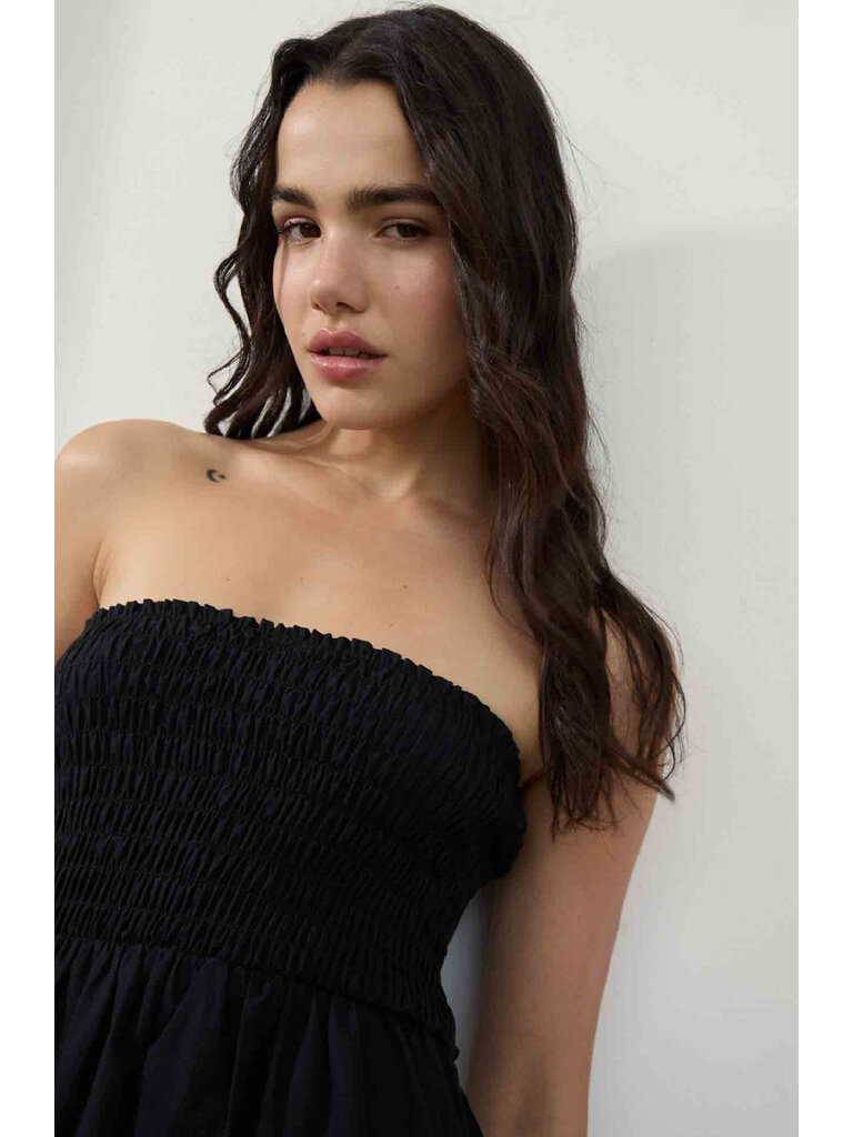 Deluc Black Smocked Strapless Mini