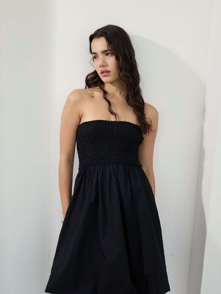 Deluc Black Smocked Strapless Mini