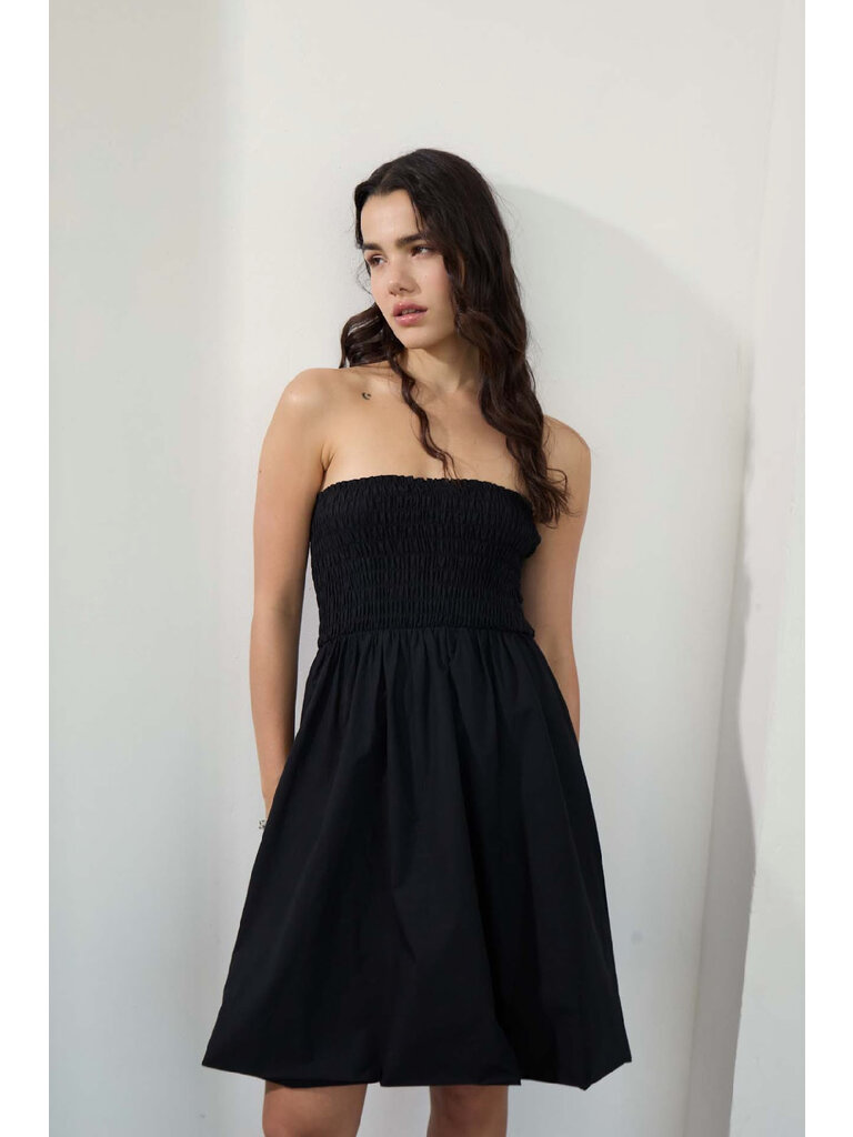 Deluc Black Smocked Strapless Mini