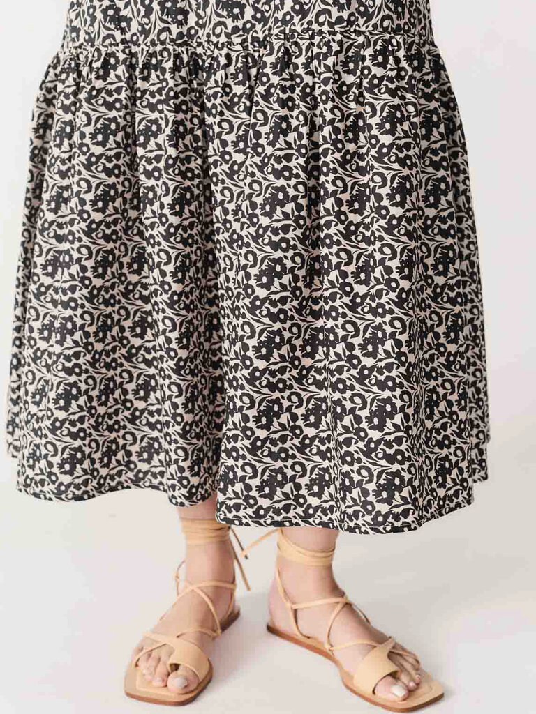 Deluc Black Floral Ruffle Midi