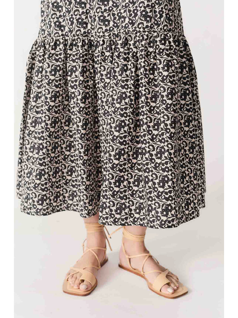 Deluc Black Floral Ruffle Midi