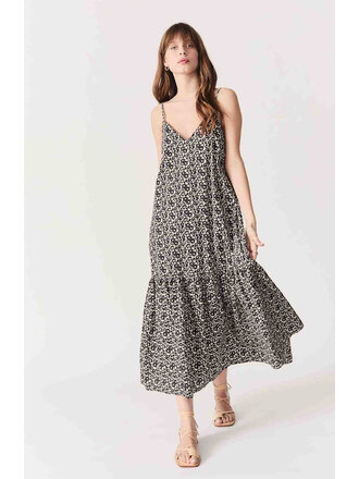 Deluc Black Floral Ruffle Midi