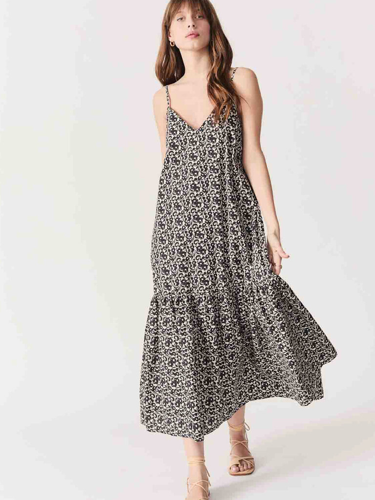 Deluc Black Floral Ruffle Midi