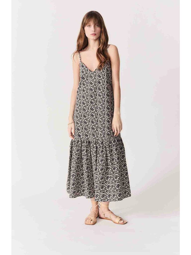 Deluc Black Floral Ruffle Midi