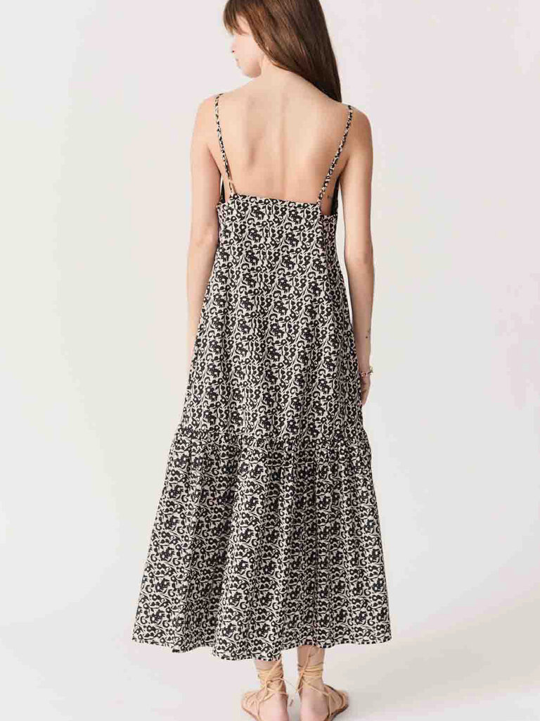 Deluc Black Floral Ruffle Midi