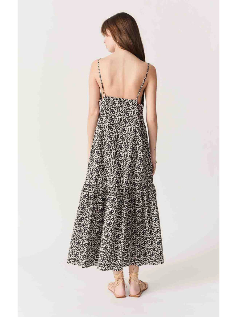 Deluc Black Floral Ruffle Midi