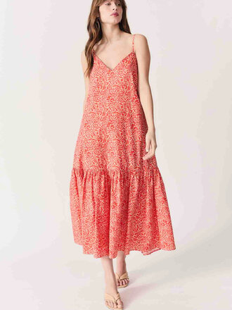 Deluc Orange Floral Ruffled Midi