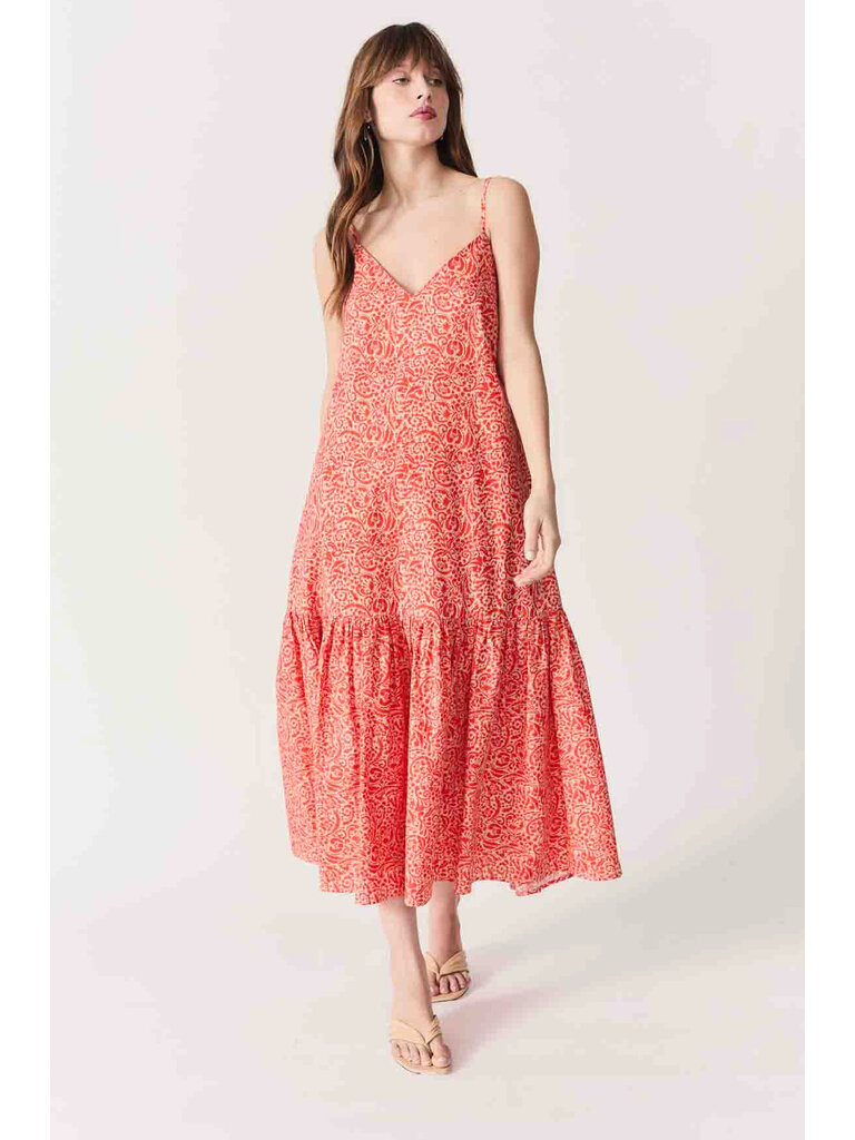 Deluc Orange Floral Ruffled Midi