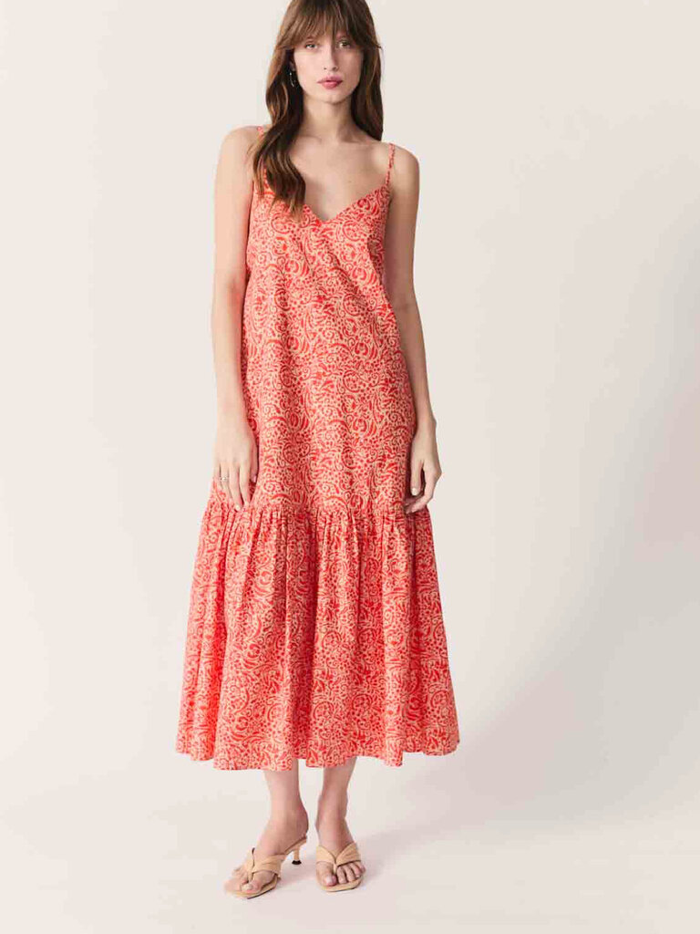 Deluc Orange Floral Ruffled Midi