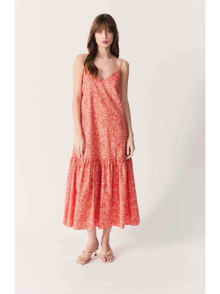 Deluc Orange Floral Ruffled Midi