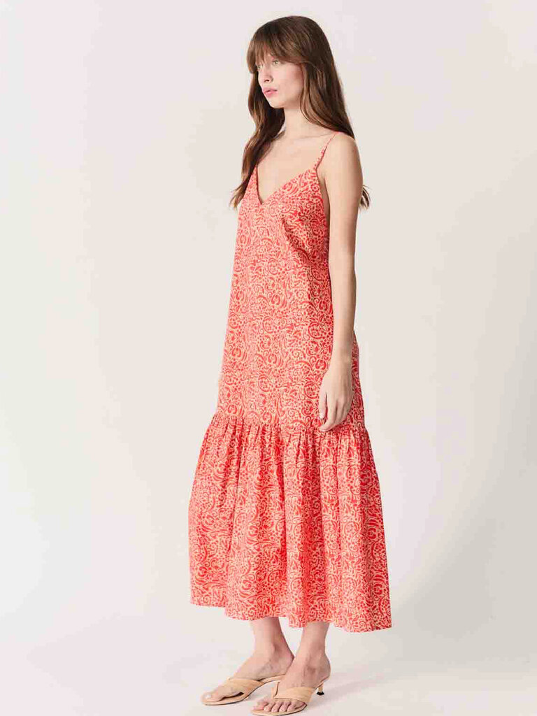Deluc Orange Floral Ruffled Midi