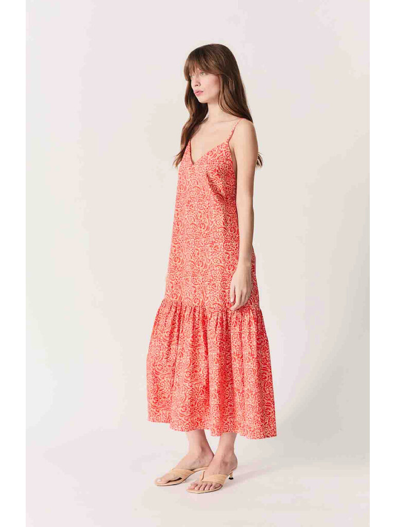 Deluc Orange Floral Ruffled Midi