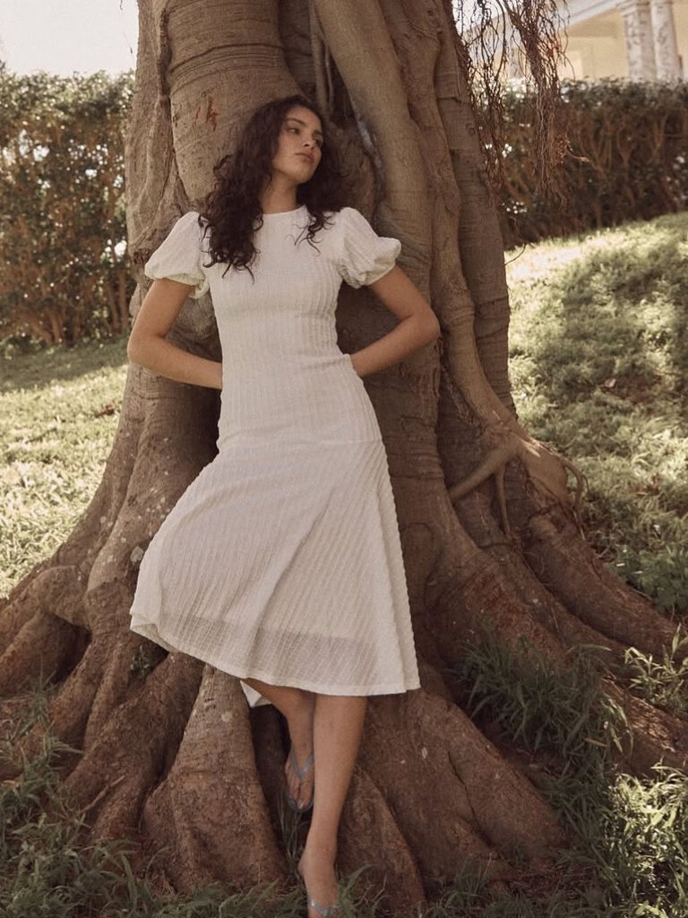 Mink Pink Crinkle White Midi Dress