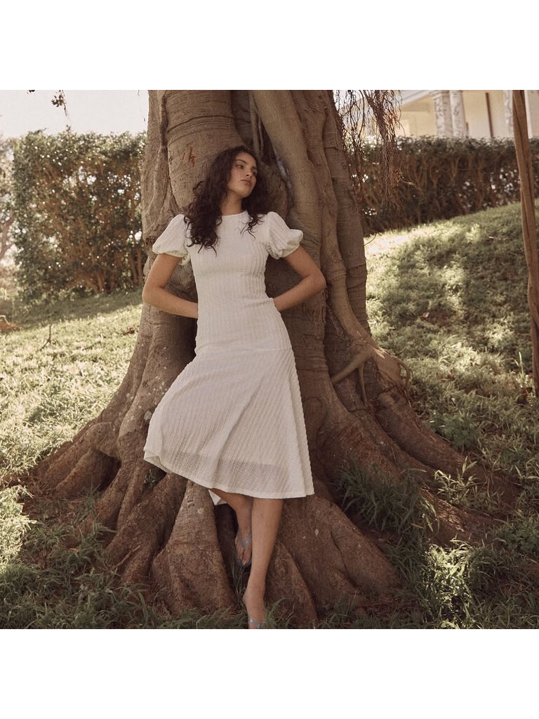 Mink Pink Crinkle White Midi Dress